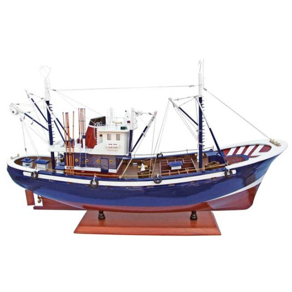 Fishing Tuna boat, decoration for seafood. Color Blue