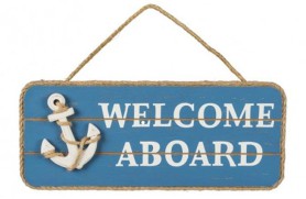 Placa de madeira "Welcome Aboard"