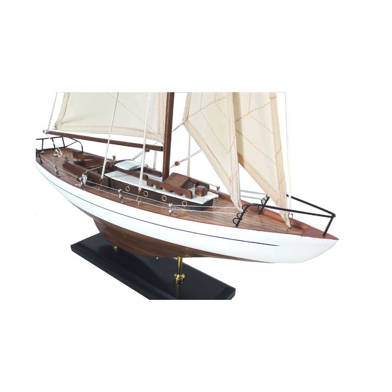 Modell Segelyacht Aus Holz – Rot/marine, Mit Cremeweißen Segeln, Dekoratives Schiffsmodell (50 Cm)