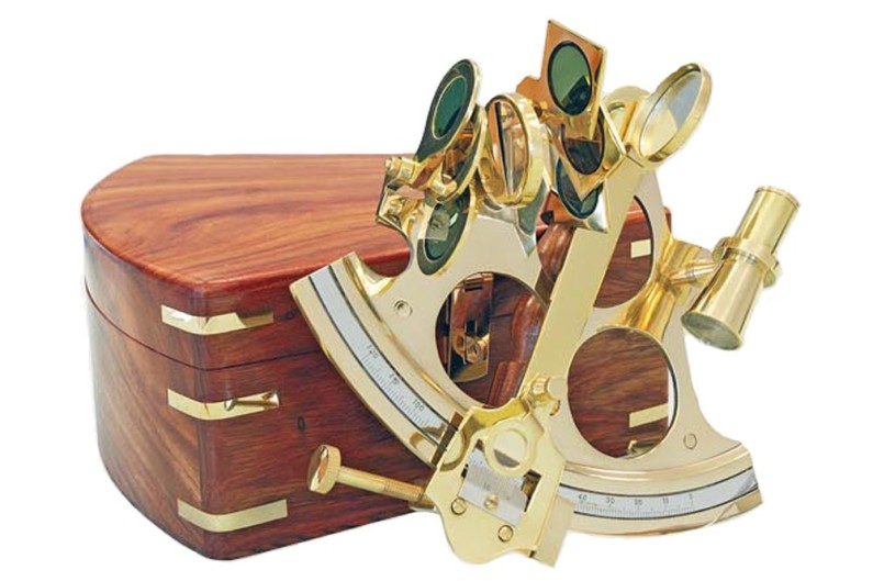 thumbnail image 2 of Vintage Reproduction Brass Sextant By Kelvin & Hughes - Working Marine Nautical Instrument In Leather Box 2 of 3